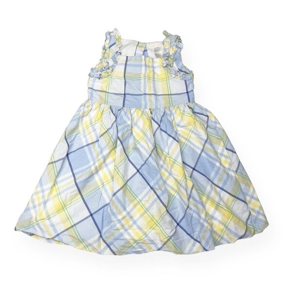 Janie and Jack Afternoon Tea Ruffle Plaid Dress Size 5 Yellow Blue Pastel - Picture 1 of 9